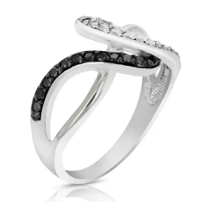 0.45 cttw Black and White Diamond Wave Ring .925 Sterling Silver Rhodium