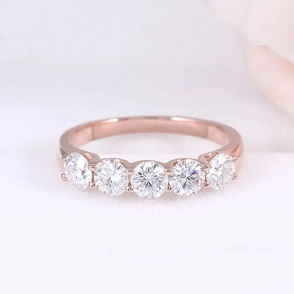 14k Rose Gold 5 Stone Moissanite Anniversary Ring 1.25ct Total