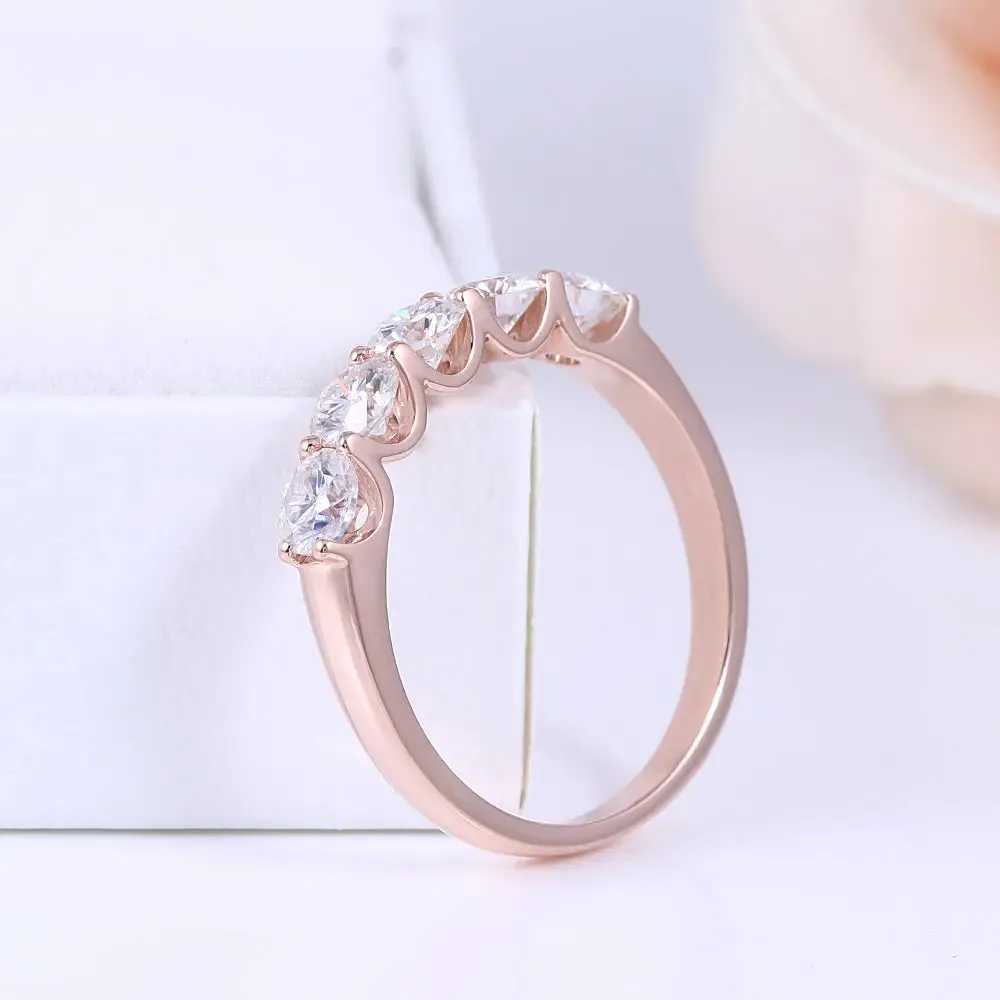 14k Rose Gold 5 Stone Moissanite Anniversary Ring 1.25ct Total