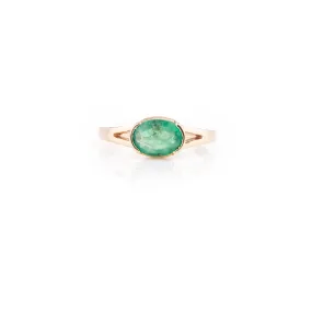 14K Solid Gold Emerald East West Statement Ring