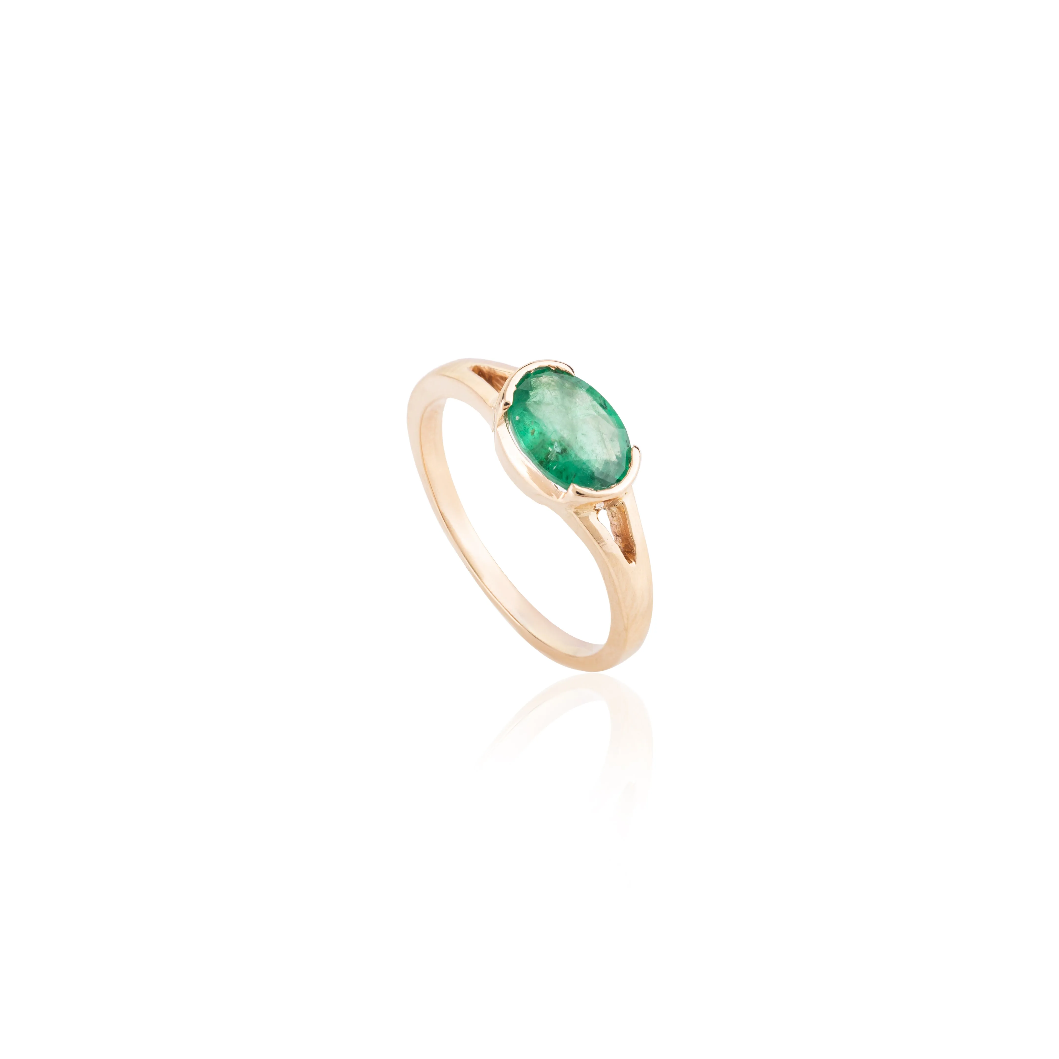 14K Solid Gold Emerald East West Statement Ring