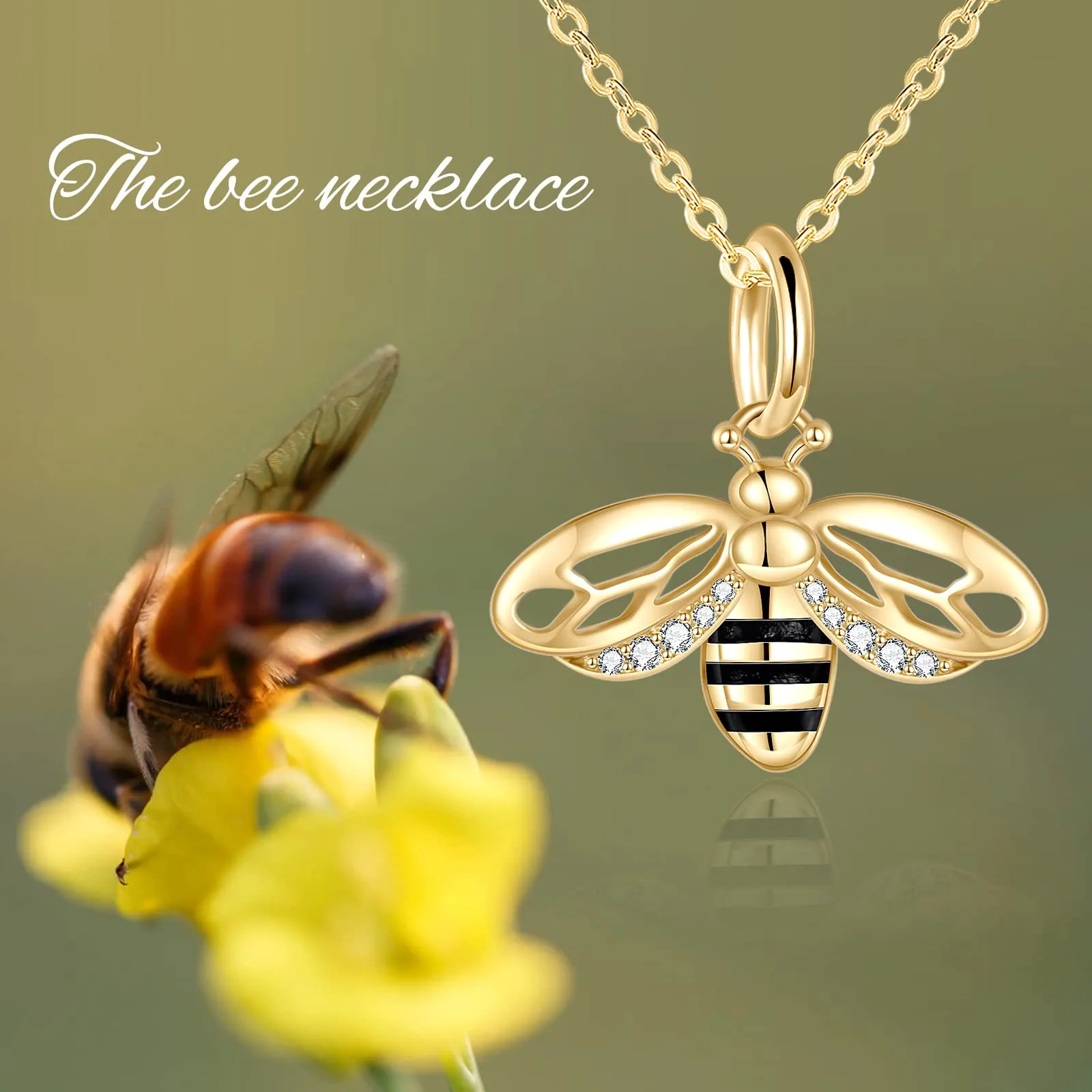 14K Yellow Gold Honey Bee Jewelry for Women Bee Necklace Fine Gold Pendant Gifts for Her