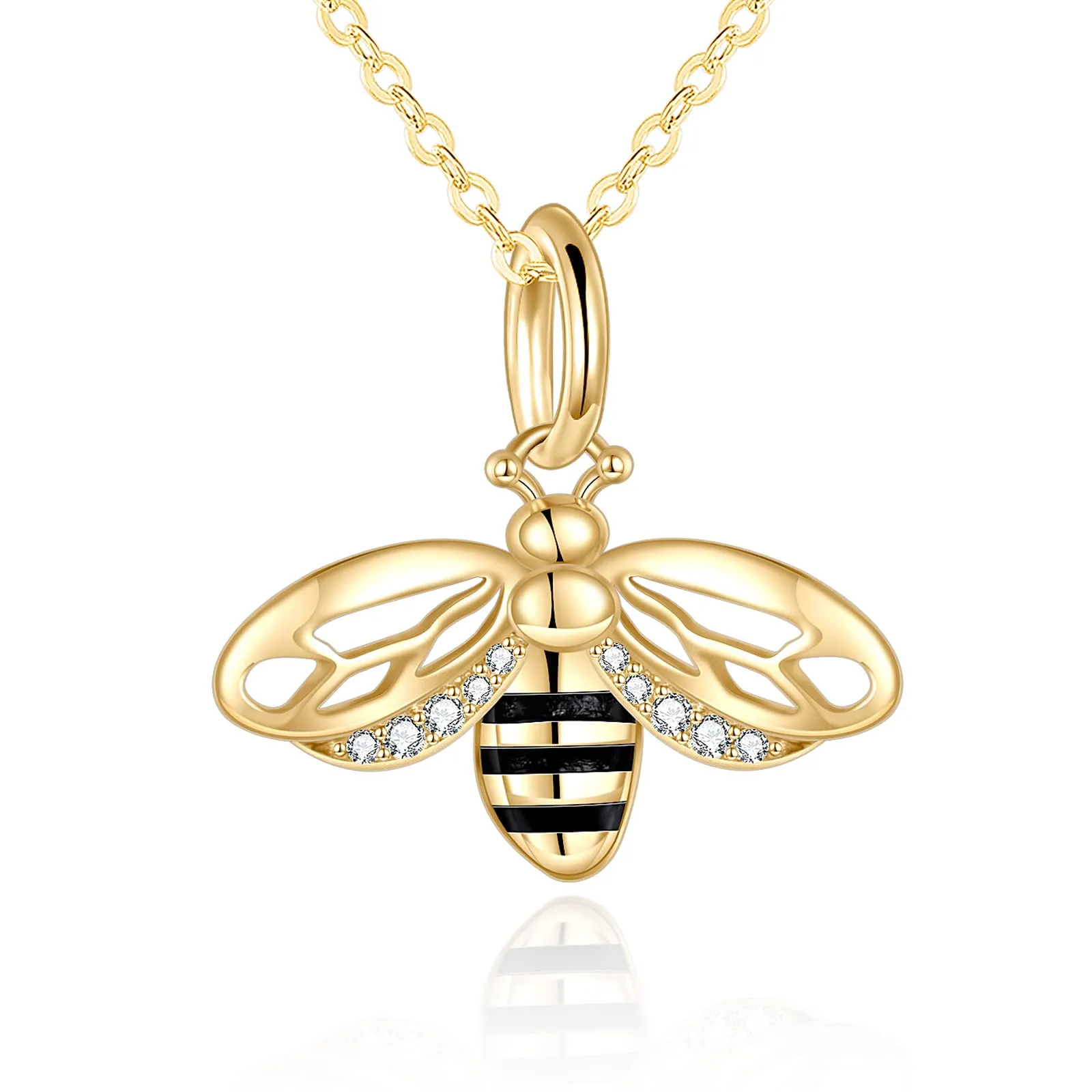 14K Yellow Gold Honey Bee Jewelry for Women Bee Necklace Fine Gold Pendant Gifts for Her