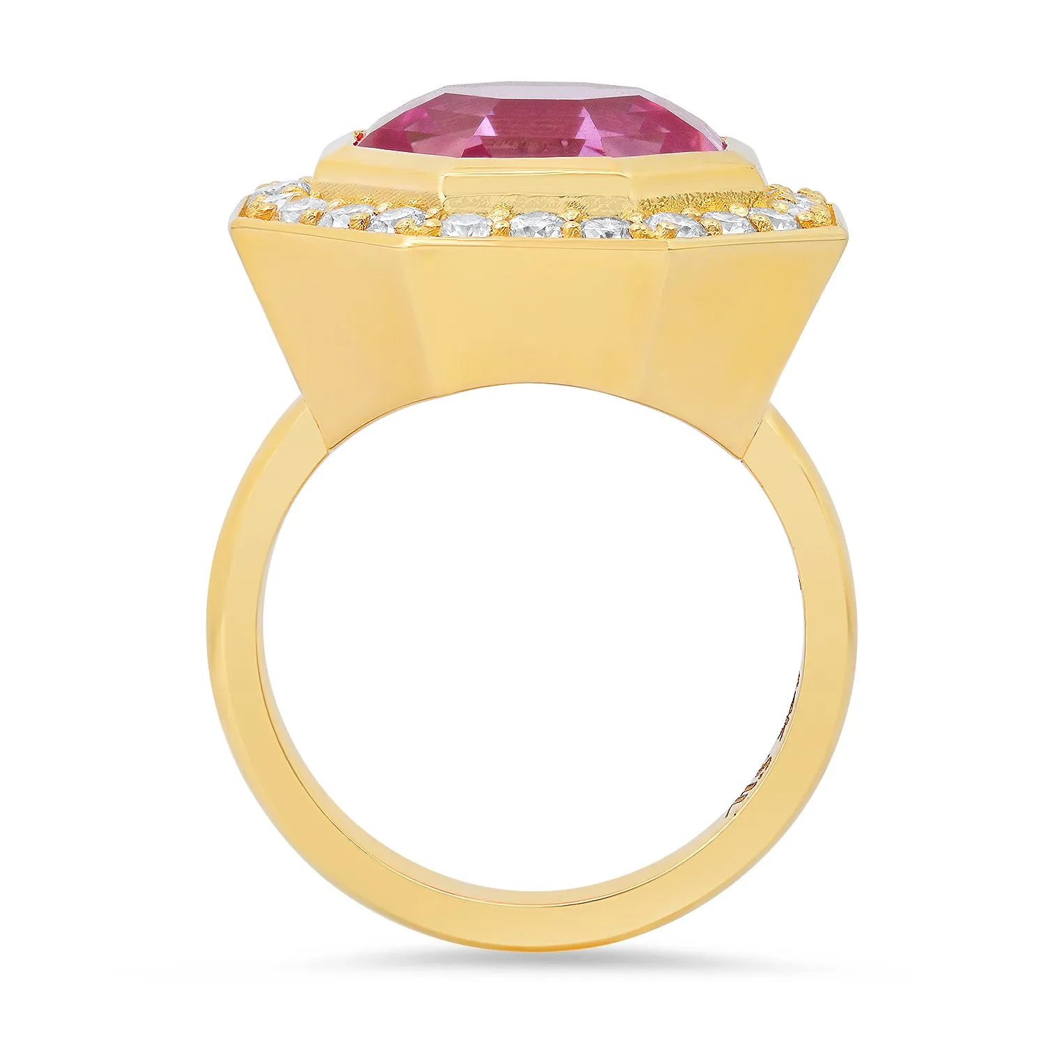 14K YG Pink Ceylon Padparadscha Sapphire and Diamond Bia Ring