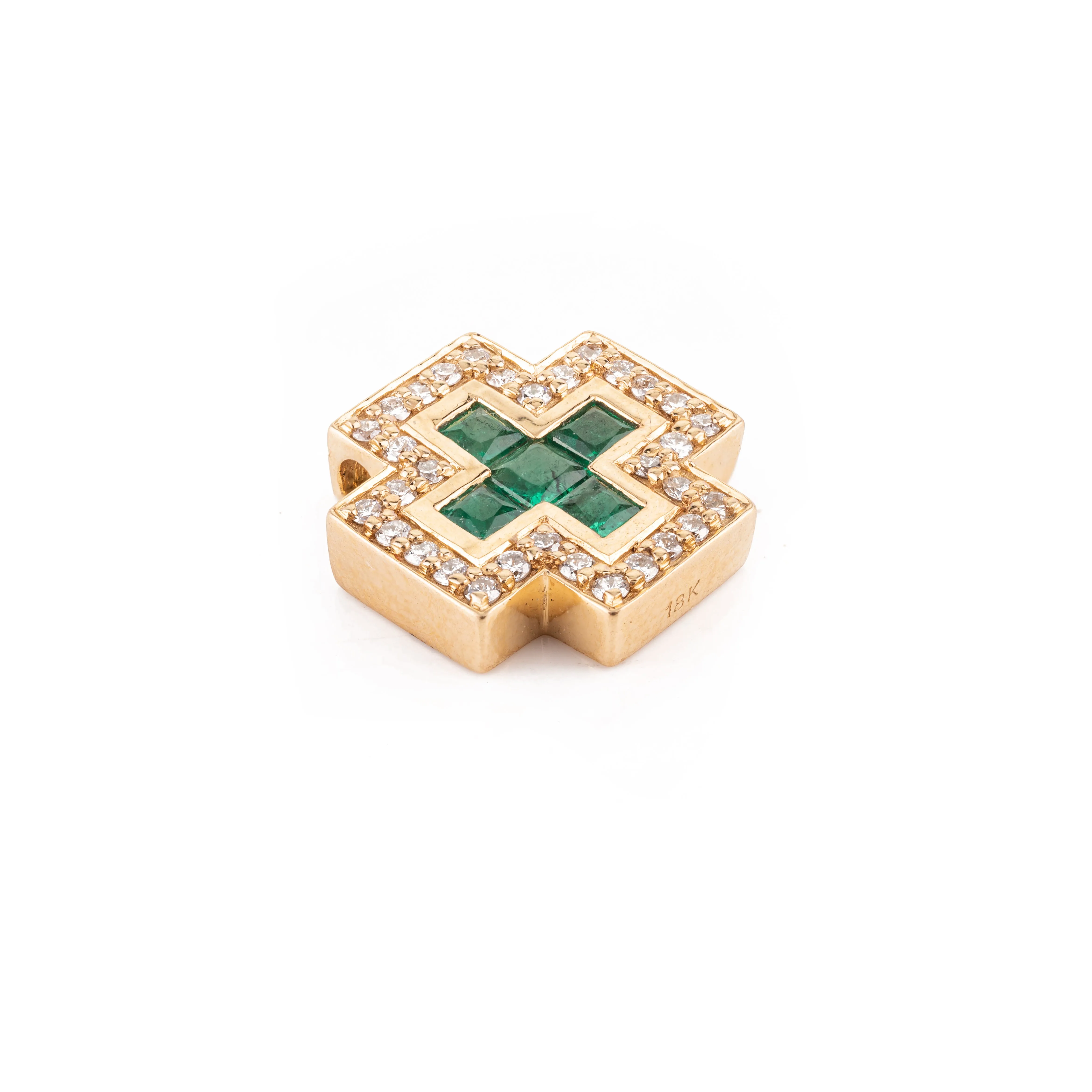 18K Gold Emerald Diamond Pendant