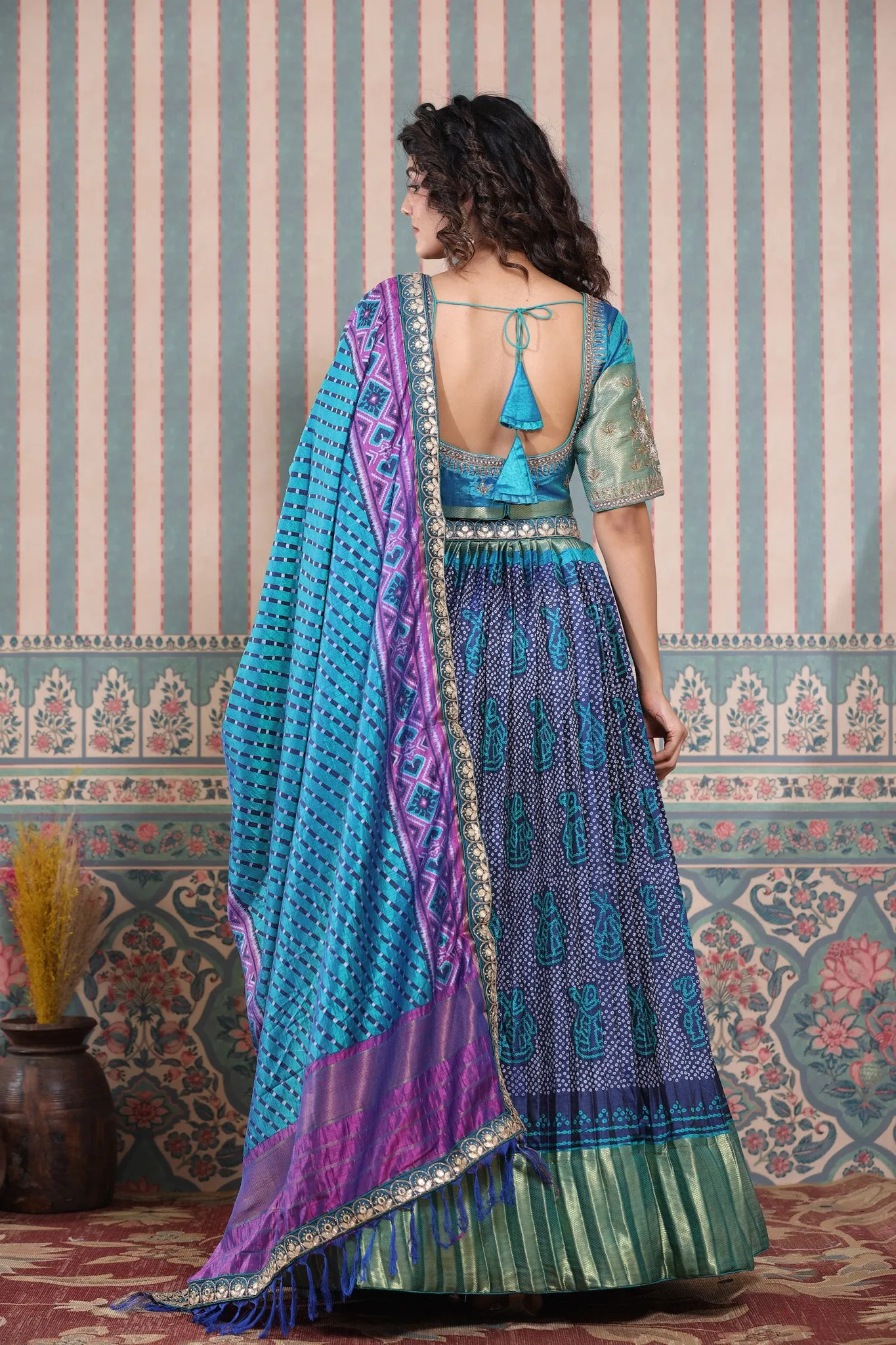 30Z235-RO Blue Lehenga Set With Bandhej Print