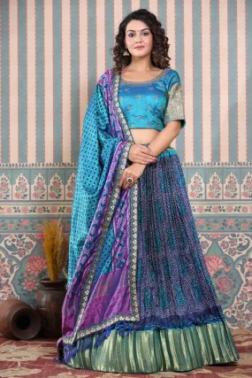 30Z235-RO Blue Lehenga Set With Bandhej Print