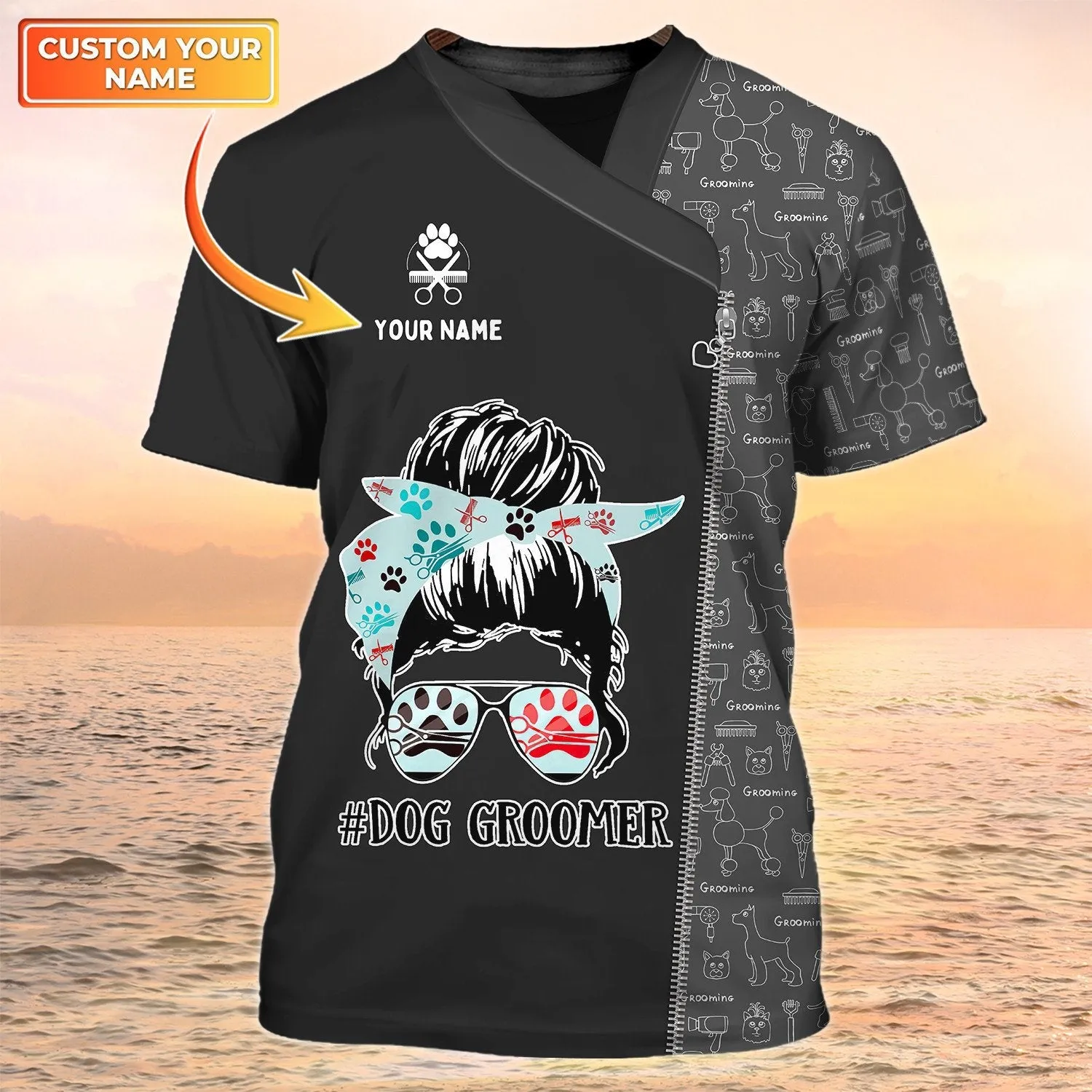 3D All Over Printed Dog Groomer T Shirt Dog Grooming Black Shirt Pet Grooming Salon Uniform