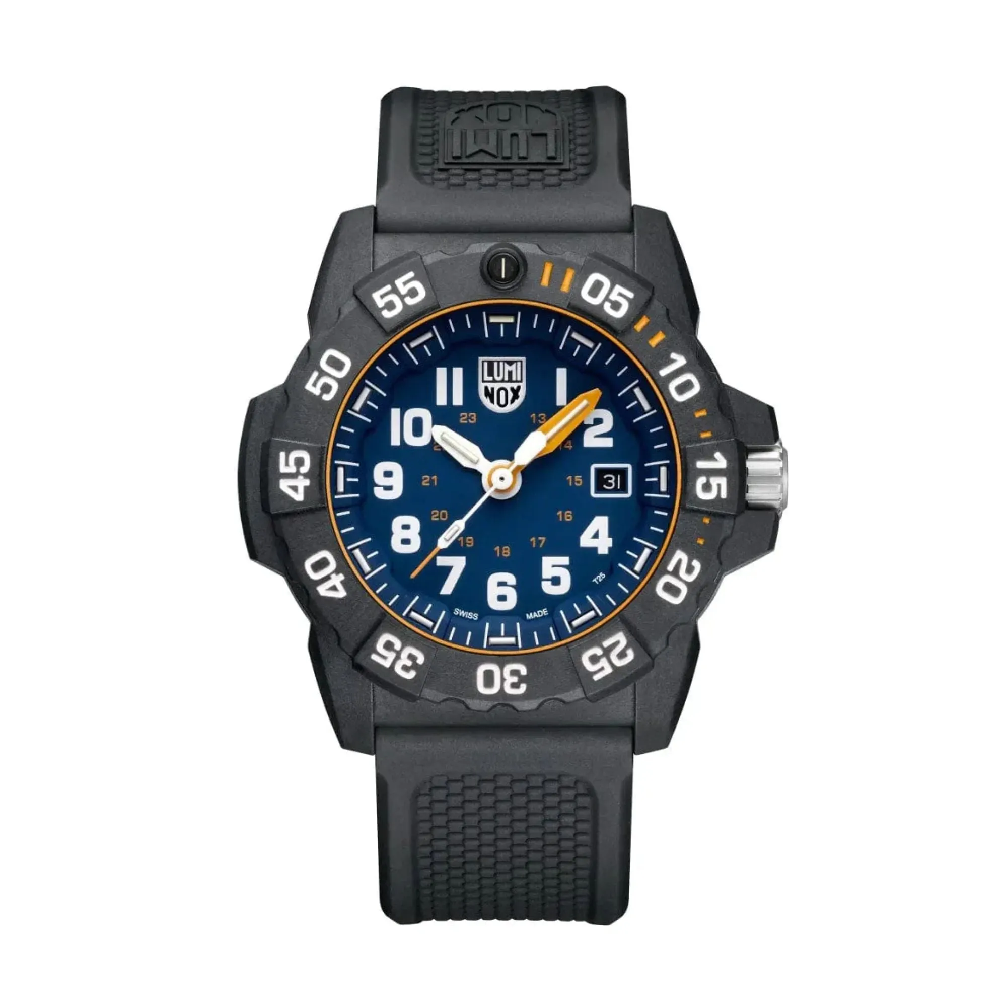 45MM LUMINOX NAVY SEAL FOUNDATION MILITARY QUARTZ WATCH WITH BLUE AND ORANGE DATE DIAL