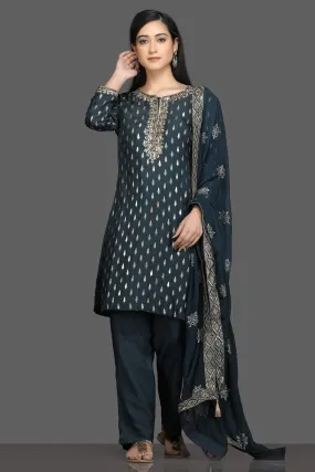 50Z152-RO Blue Embroidered Pant Suit with Embroidered Dupatta