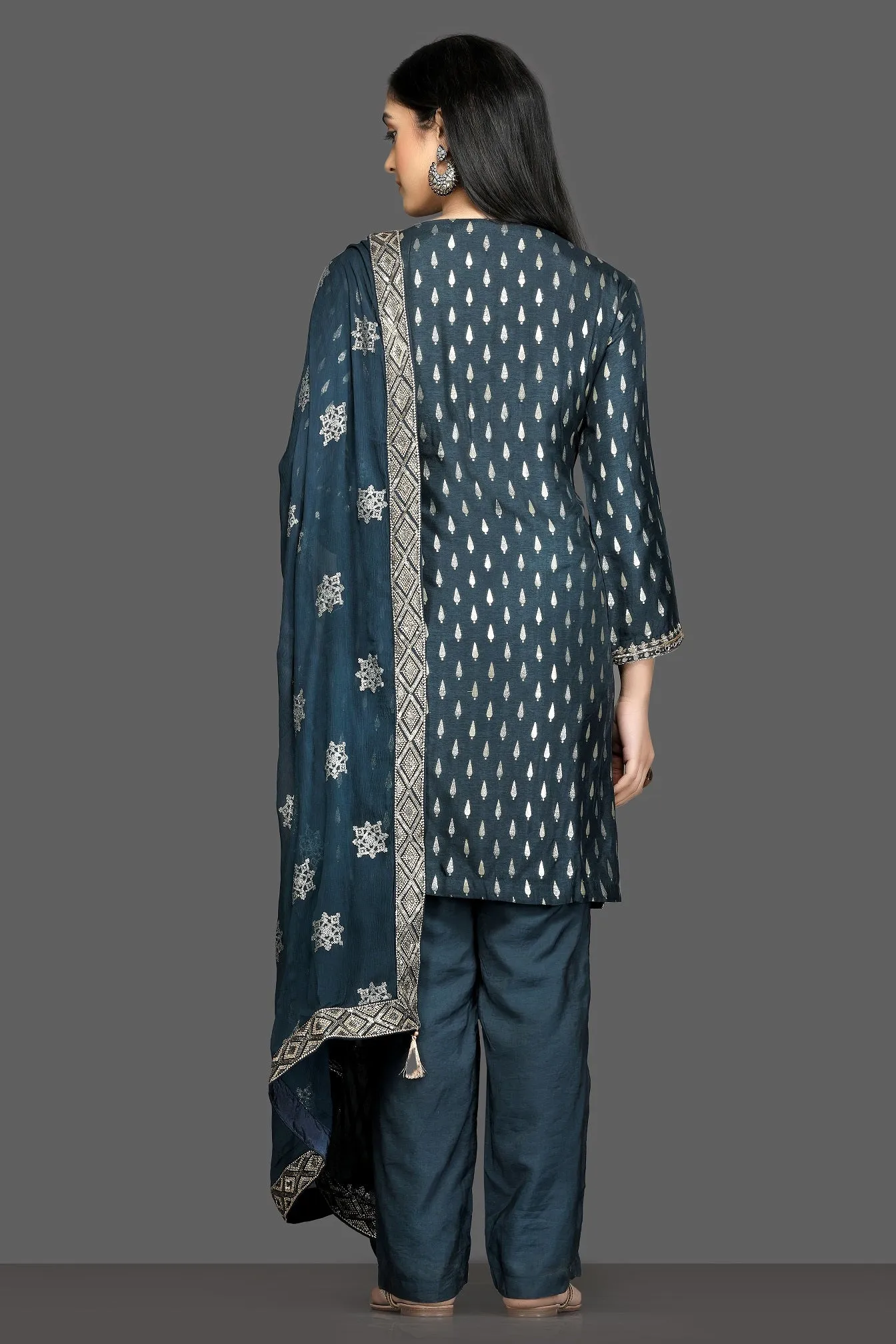 50Z152-RO Blue Embroidered Pant Suit with Embroidered Dupatta