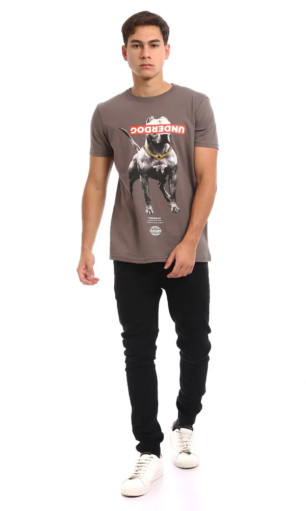 96807 Slip On Printed Dog Cotton T-Shirt - Dark Grey