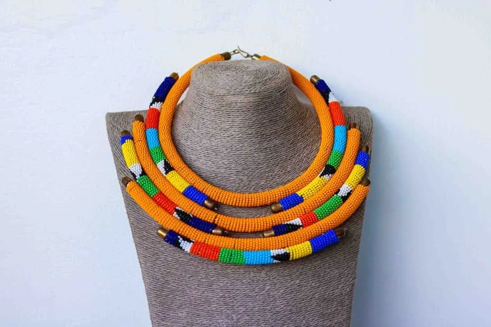 African beaded necklace, Beaded Necklace for women, African Beaded Jewelry, Moms gift, Christmas Gift for her, Zulu beaded necklace