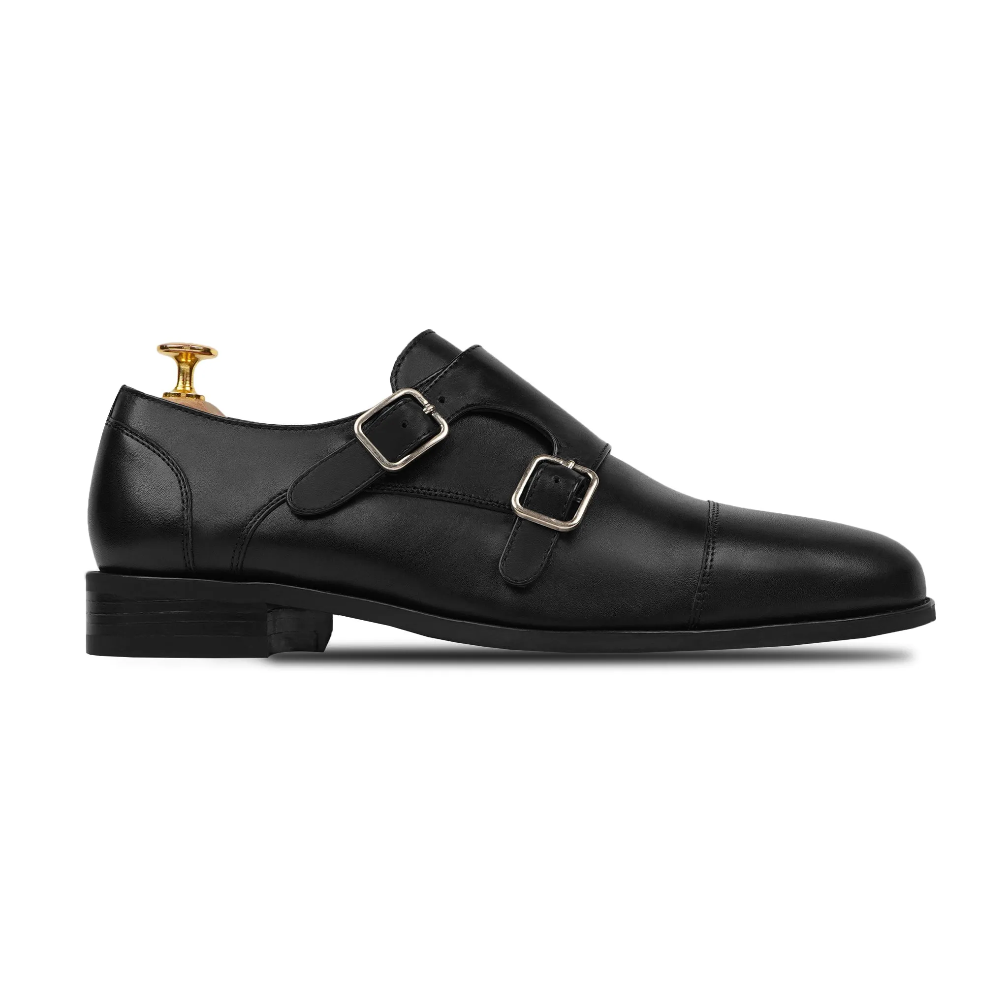 Allin - Men's Black Calf Leather Double Monkstrap