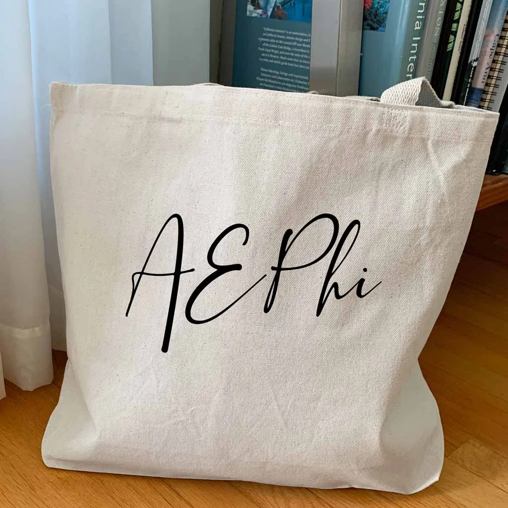 Alpha Epsilon Phi Script Writing Nickname Canvas Tote Bag