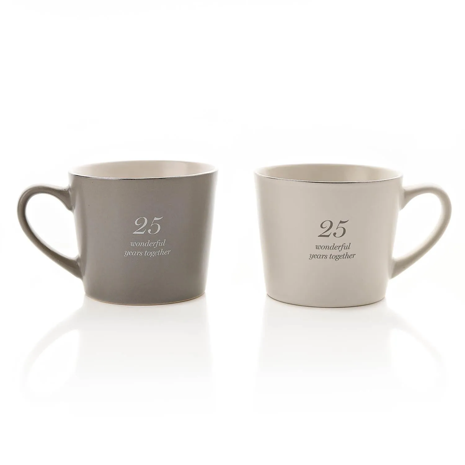 Amore Set of 2 Grey & White Mugs - 25th Anniversary - Grey / White