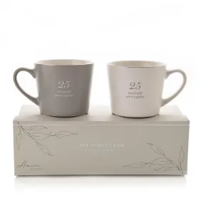 Amore Set of 2 Grey & White Mugs - 25th Anniversary - Grey / White