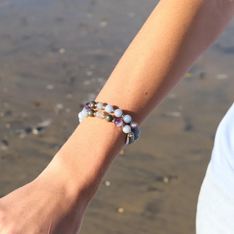 Angelite and Amethyst Wrist Mala Bracelet