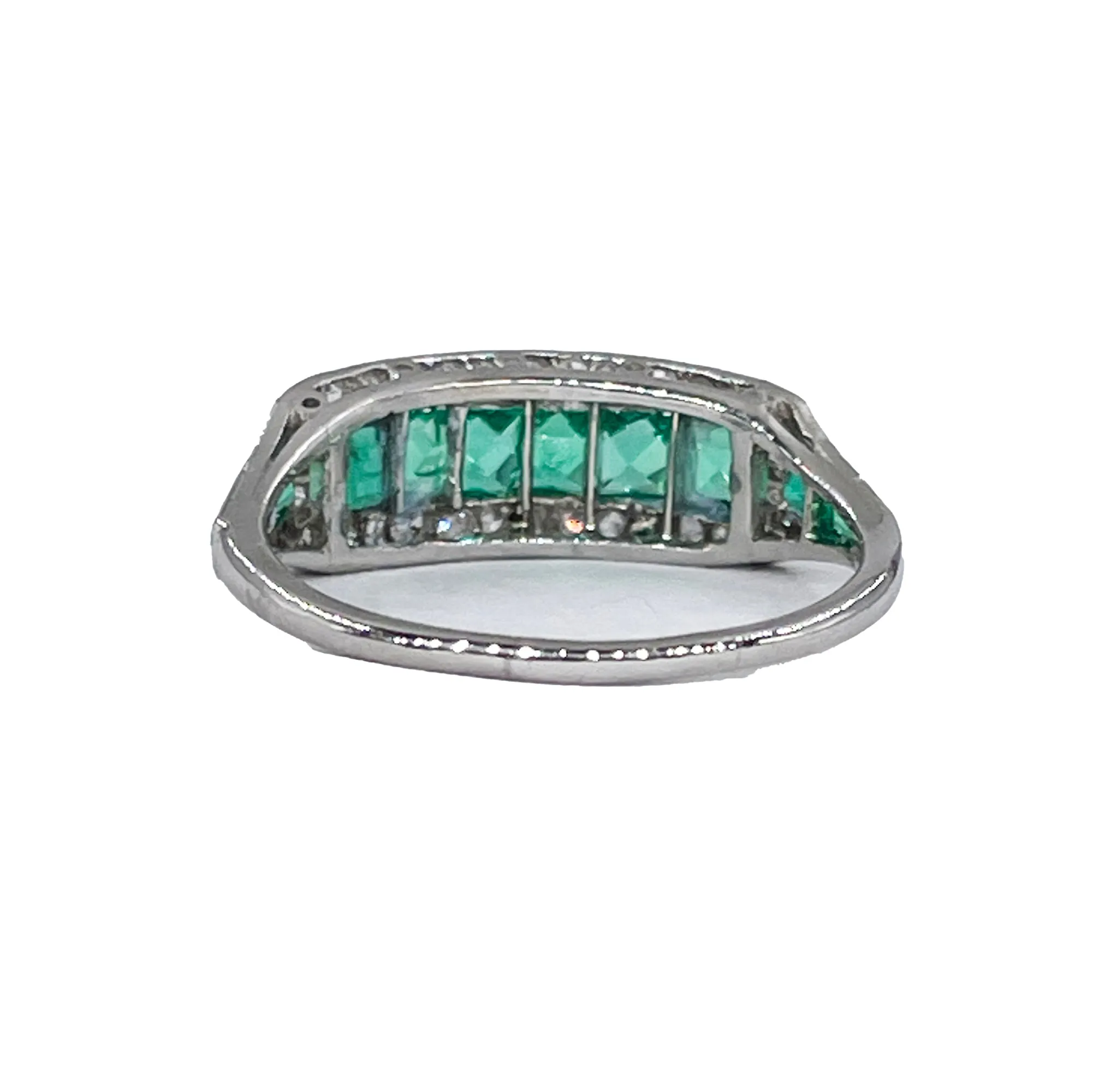 Art Deco 1.30ct Emerald & Diamond Wedding Engagement Anniversary Platinum Ring Band