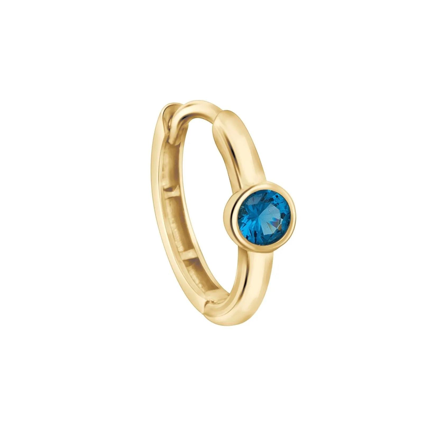 Bezel Set Blue Topaz Huggie in 14k Gold