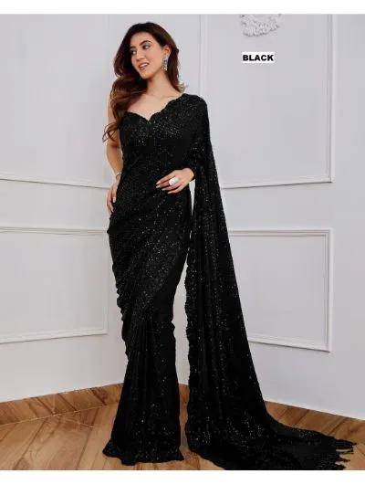 Black Heavy Sequence Georgette Saree