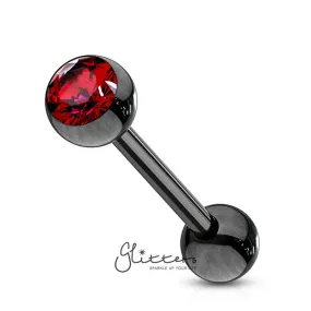 Black Titanium I.P Surgical Steel Tongue Barbells with Press Fit Gem Top Ball-Red