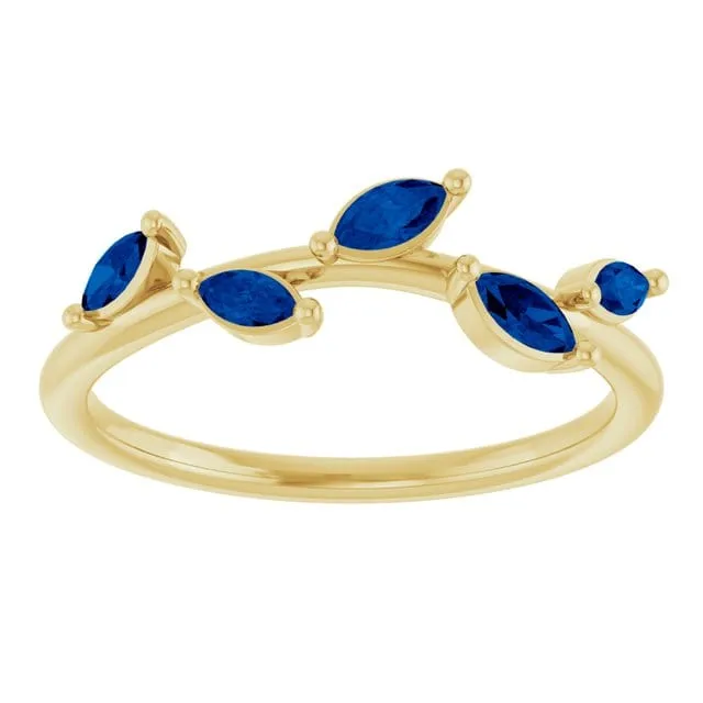 Blue Sapphire or Ruby Phyliss Band - Delicate Leaf Ring Stacking Anniversary Ring