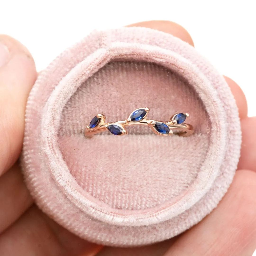 Blue Sapphire or Ruby Phyliss Band - Delicate Leaf Ring Stacking Anniversary Ring