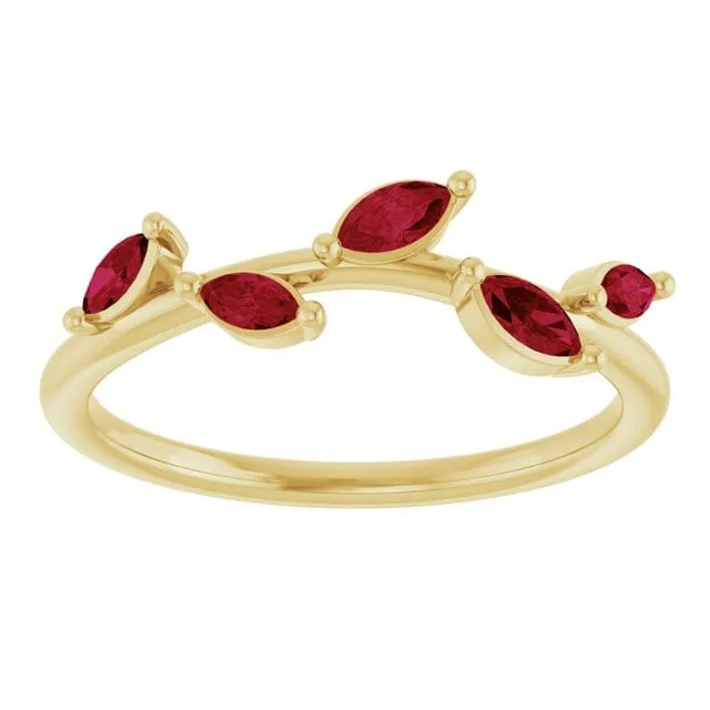 Blue Sapphire or Ruby Phyliss Band - Delicate Leaf Ring Stacking Anniversary Ring