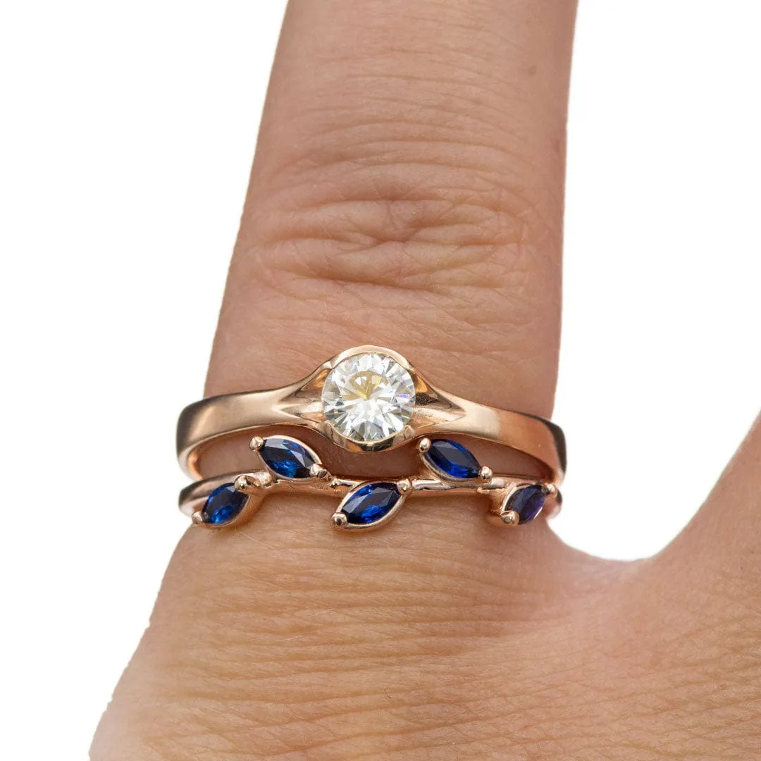 Blue Sapphire or Ruby Phyliss Band - Delicate Leaf Ring Stacking Anniversary Ring