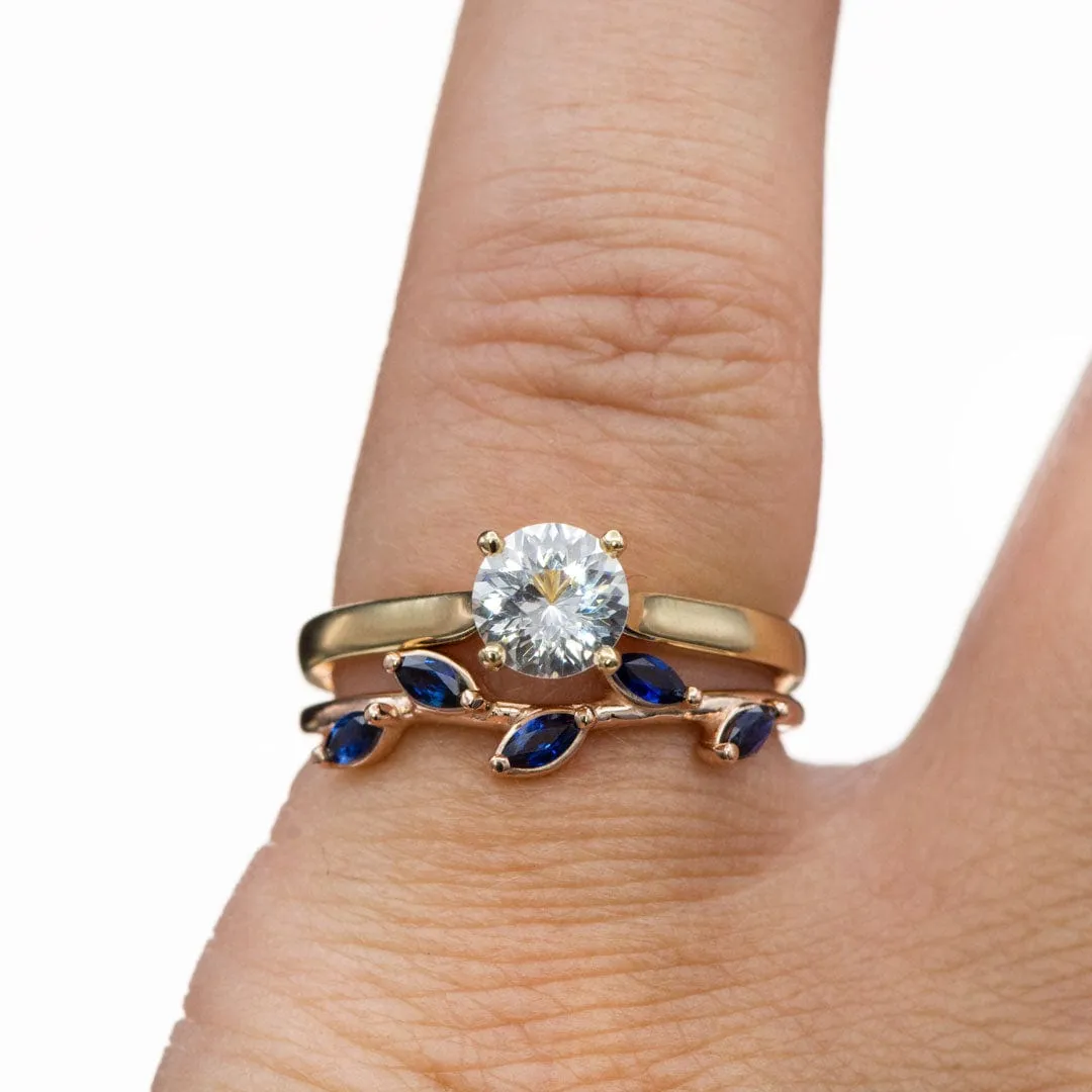 Blue Sapphire or Ruby Phyliss Band - Delicate Leaf Ring Stacking Anniversary Ring