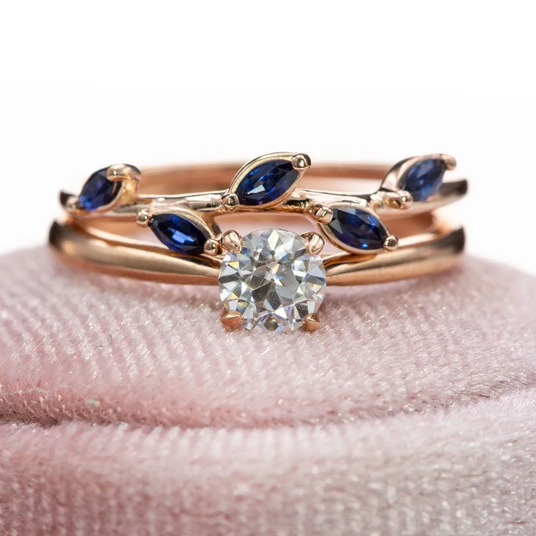 Blue Sapphire or Ruby Phyliss Band - Delicate Leaf Ring Stacking Anniversary Ring