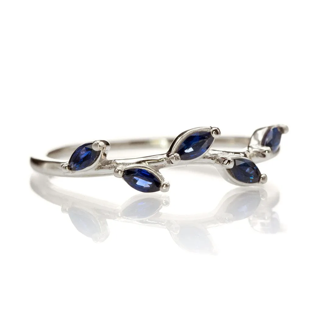 Blue Sapphire or Ruby Phyliss Band - Delicate Leaf Ring Stacking Anniversary Ring