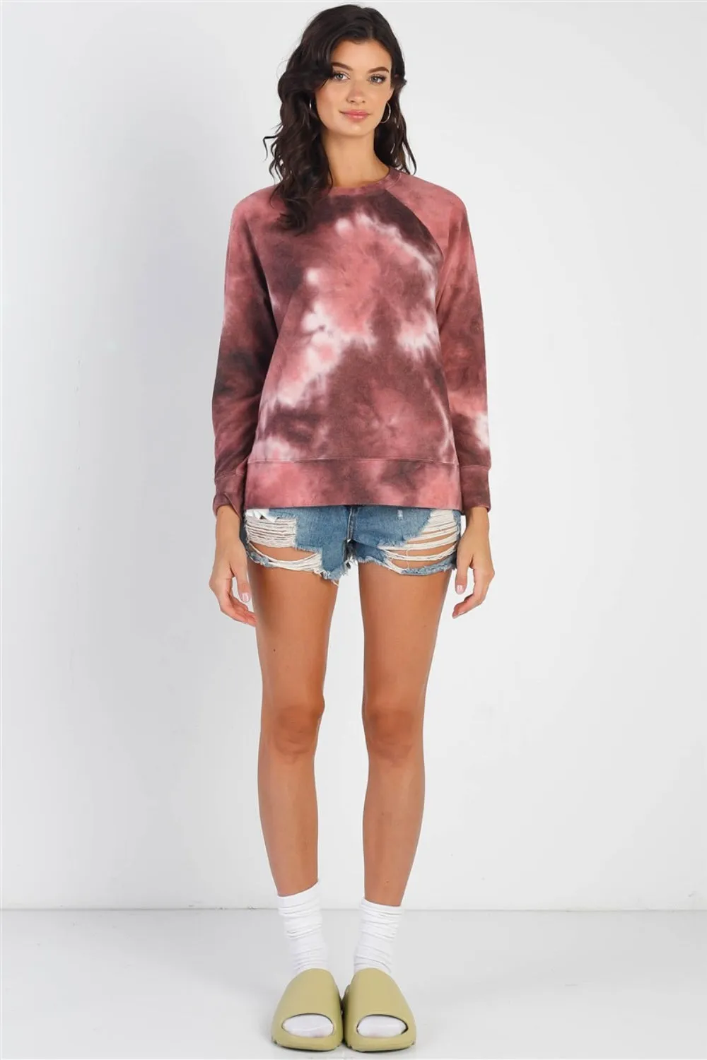 Cherish Apparel Tie-Dye Round Neck Long Sleeve Sweatshirt