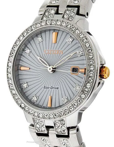 Citizen Eco-Drive Womens Watch - Swarovski Crystals - Stainless Steel - Date