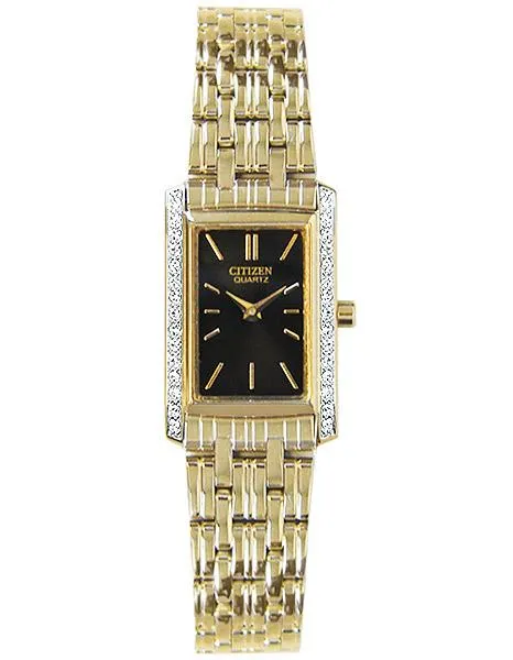 Citizen Quartz Swarovski Crystal Ladies Watch - Black Dial - Gold-Tone Bracelet