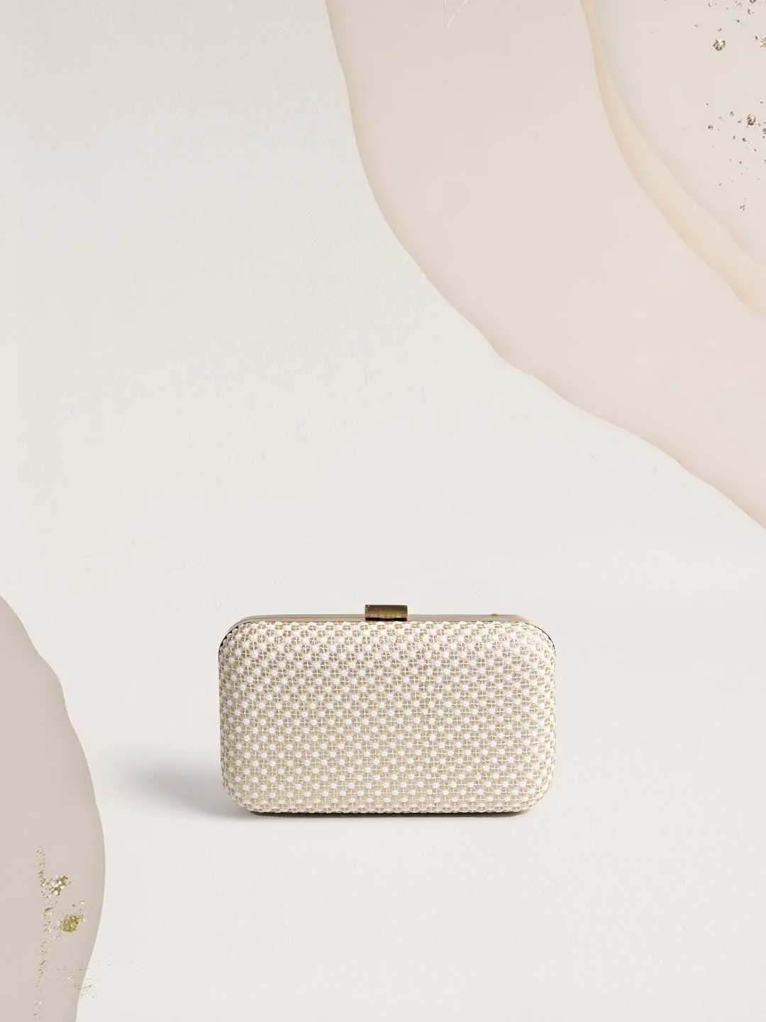 Cream Sequin Embroidered Clutch Bag