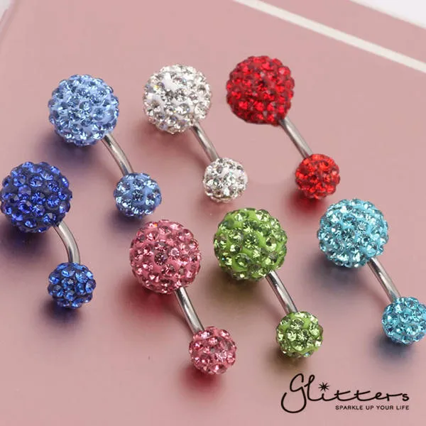 Crystal Cluster Ferido Double Disco Ball Navel Belly Button Ring-Purple