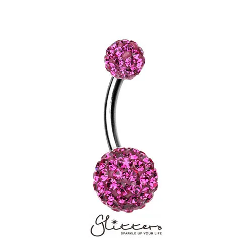 Crystal Cluster Ferido Double Disco Ball Navel Belly Button Ring-Purple