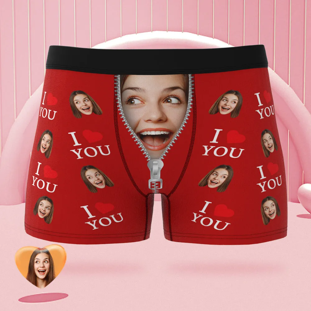 Custom Face Boxer Briefs I Love You Personalised Naughty Valentine's Day Gift for Him