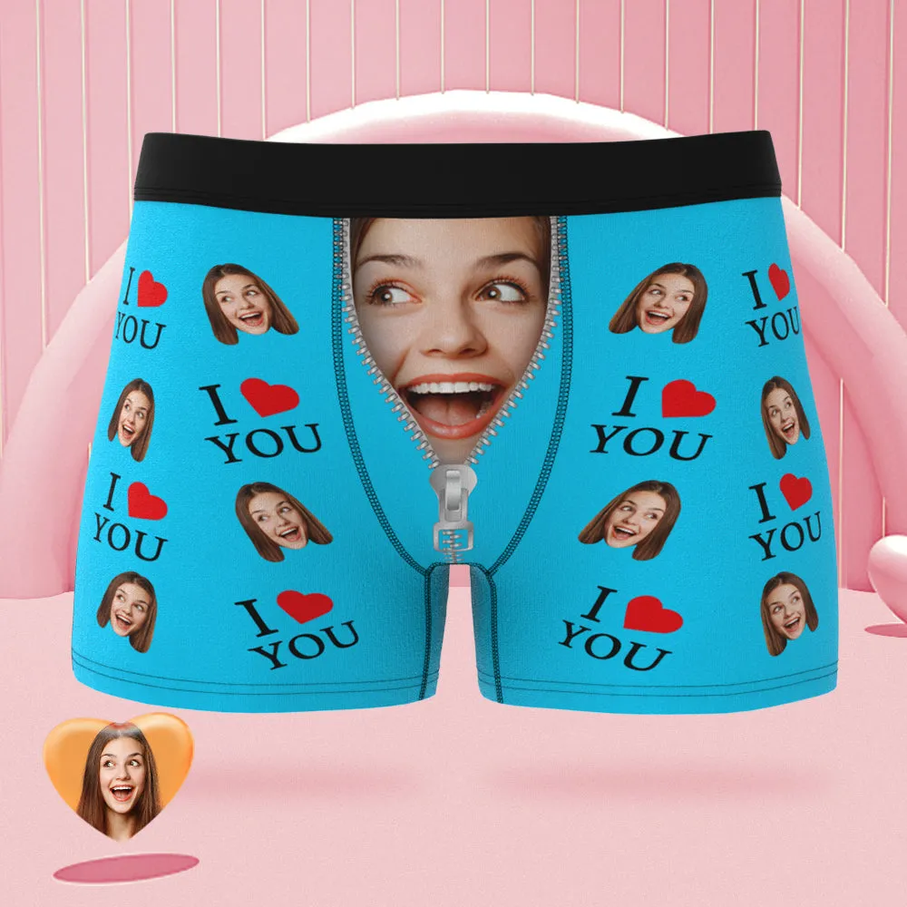 Custom Face Boxer Briefs I Love You Personalised Naughty Valentine's Day Gift for Him