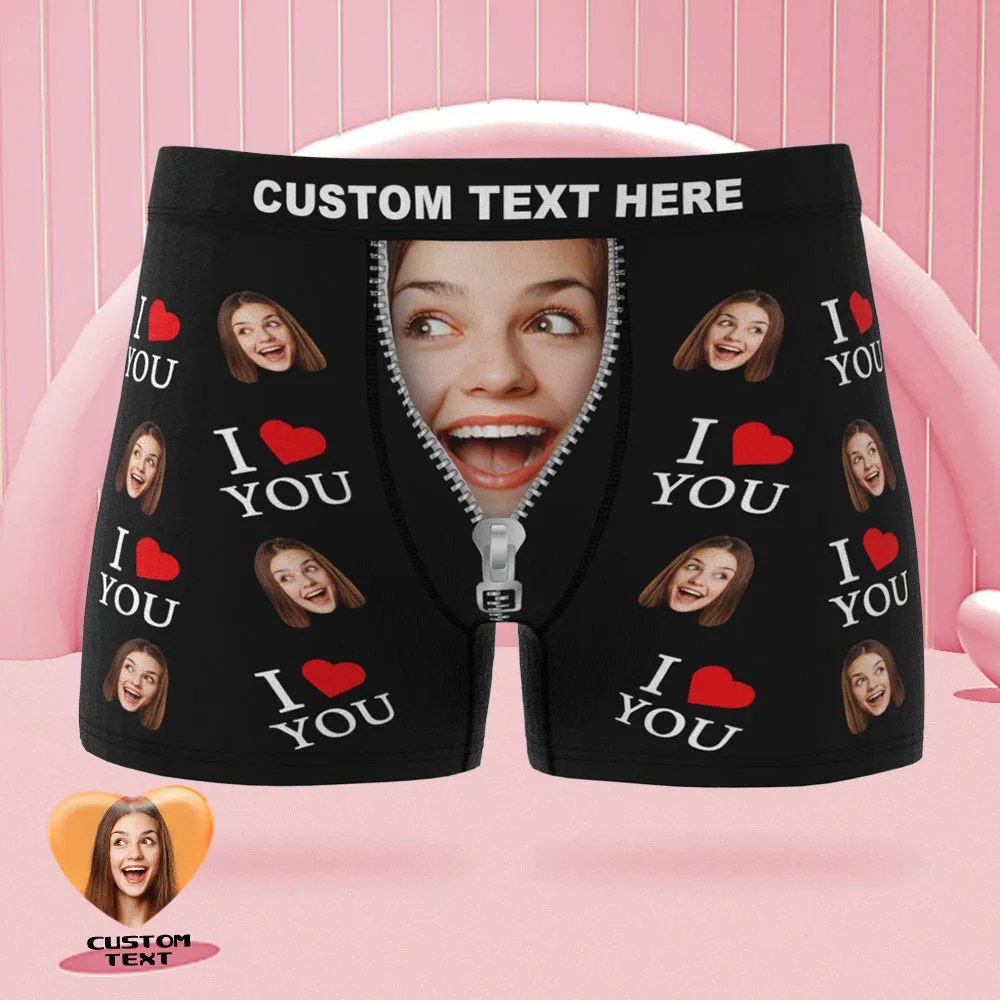 Custom Face Boxer Briefs I Love You Personalised Naughty Valentine's Day Gift for Him