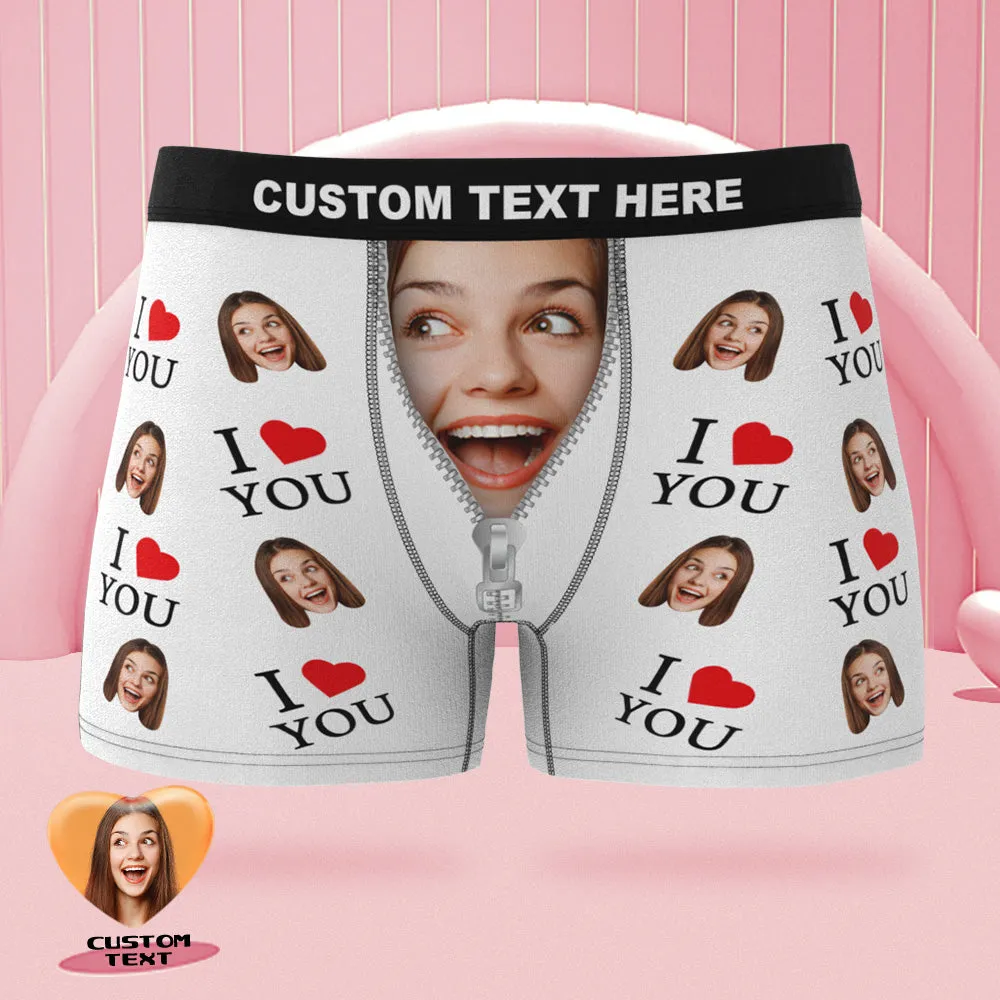 Custom Face Boxer Briefs I Love You Personalised Naughty Valentine's Day Gift for Him