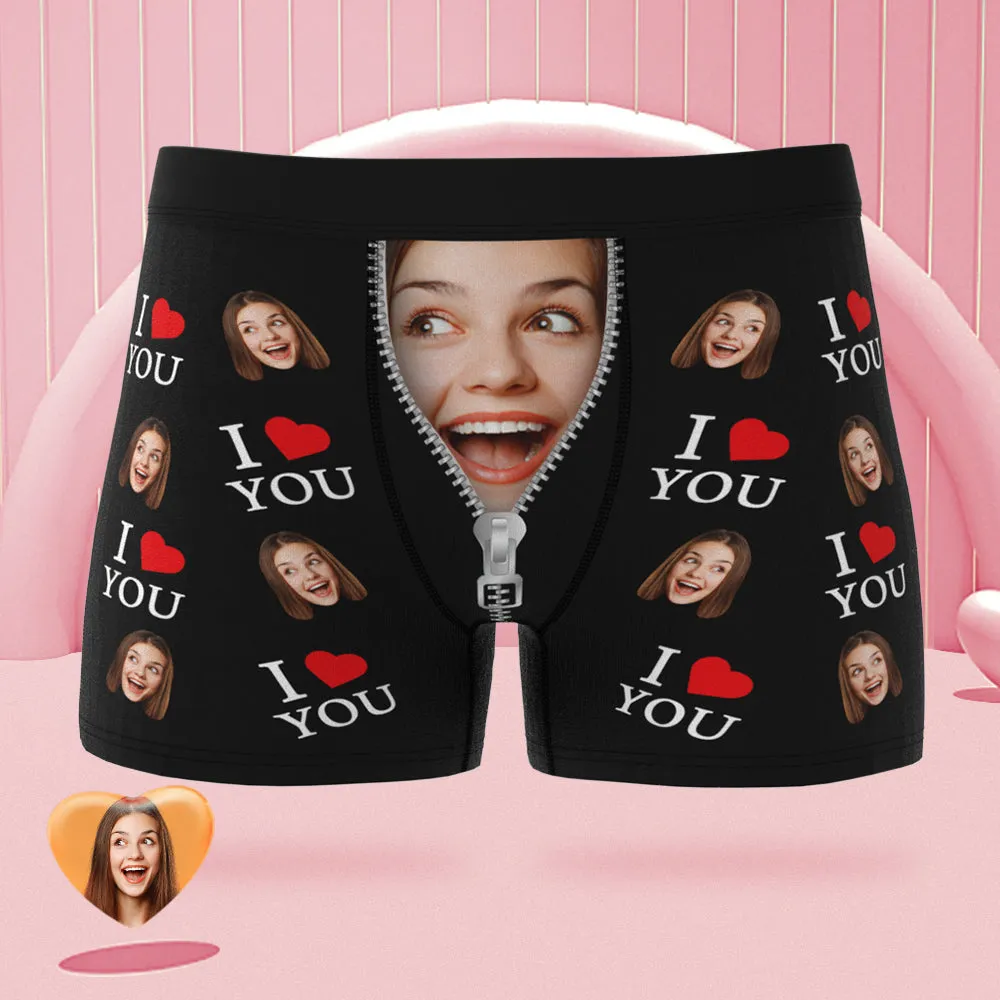 Custom Face Boxer Briefs I Love You Personalised Naughty Valentine's Day Gift for Him