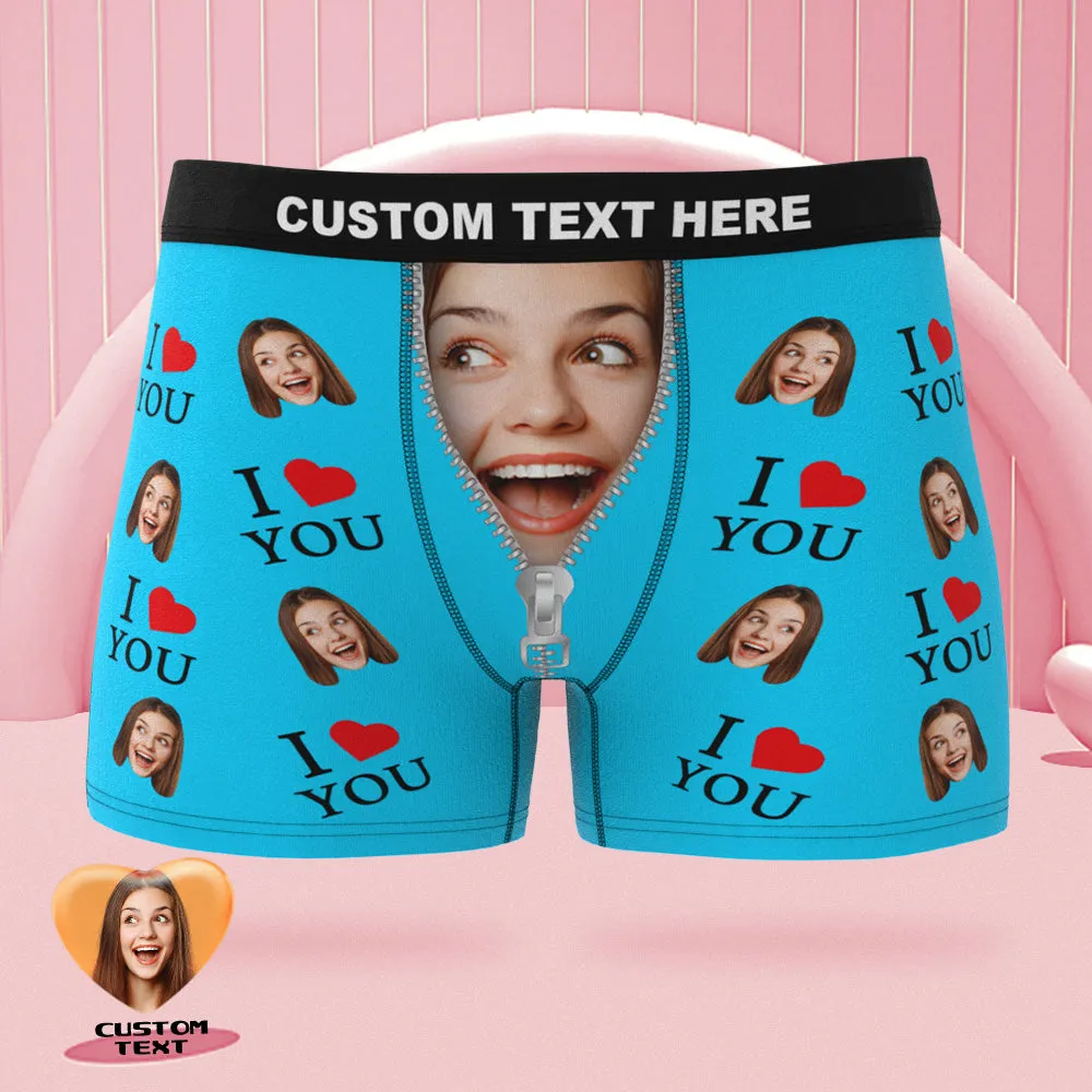 Custom Face Boxer Briefs I Love You Personalised Naughty Valentine's Day Gift for Him