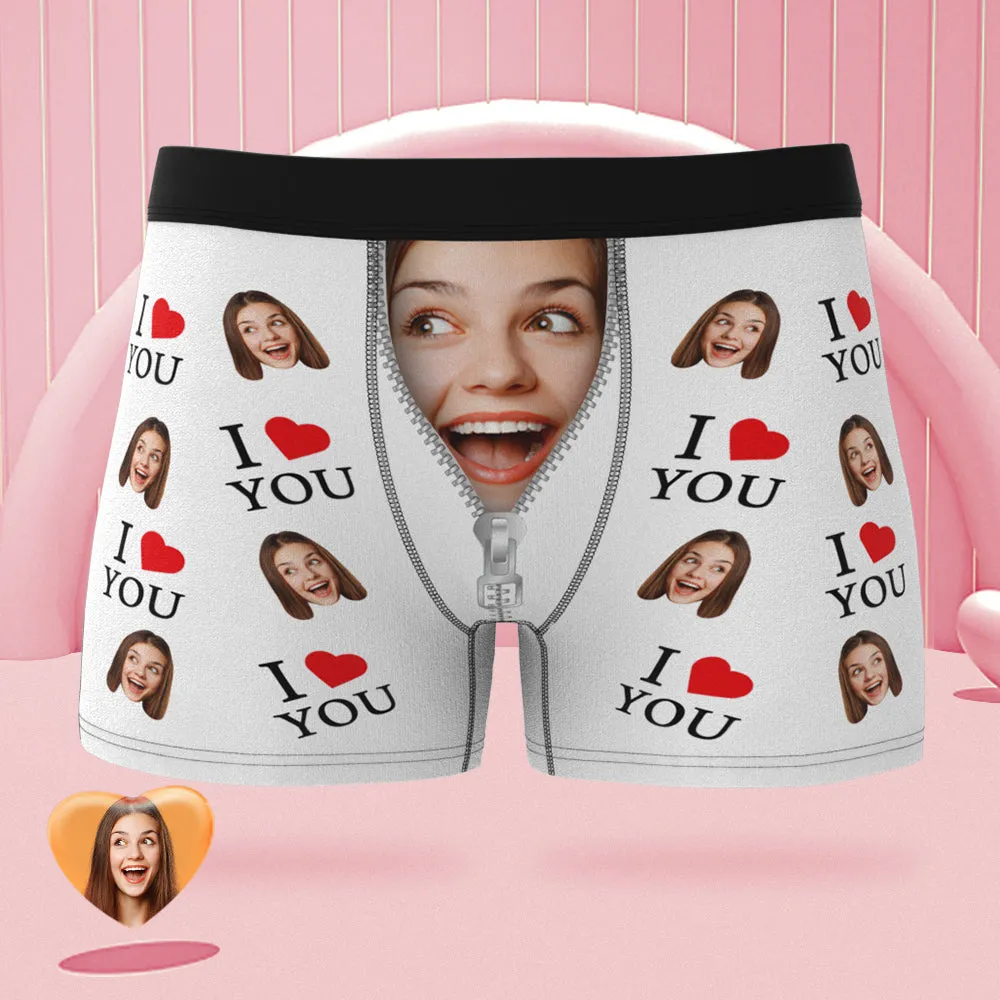 Custom Face Boxer Briefs I Love You Personalised Naughty Valentine's Day Gift for Him