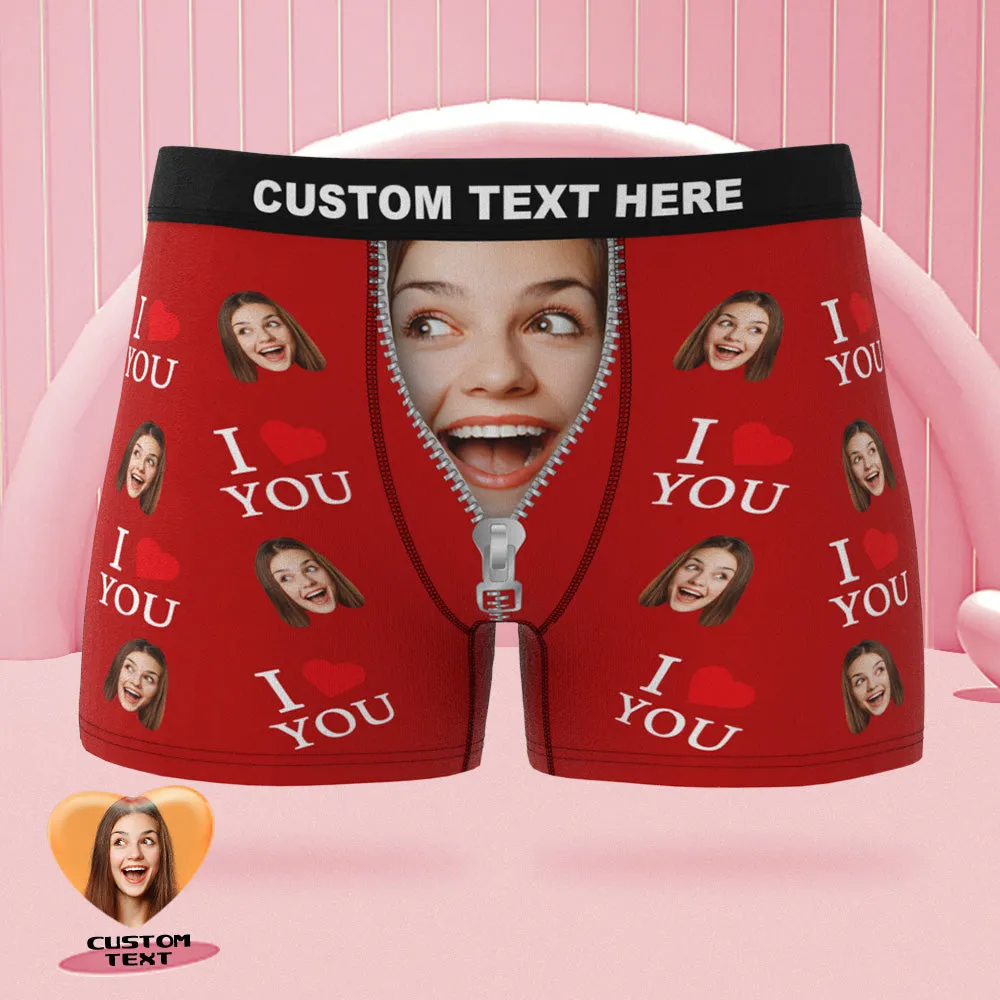 Custom Face Boxer Briefs I Love You Personalised Naughty Valentine's Day Gift for Him