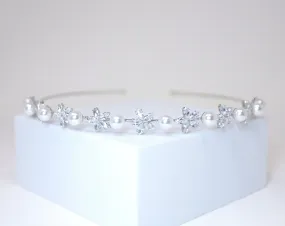 CZ Dainty Floral Pearl Hair Vine Headband, Bridal Hair Vine, Delicate Headband, Hair accessories.