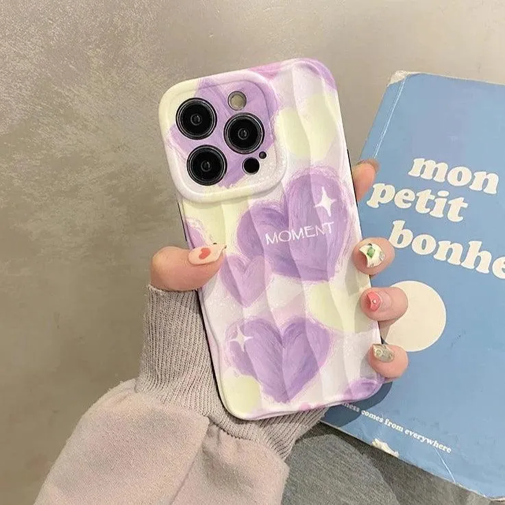 Dream Purple Heart Pattern Wave Cute Phone Case for iPhone 11-15 Pro Max