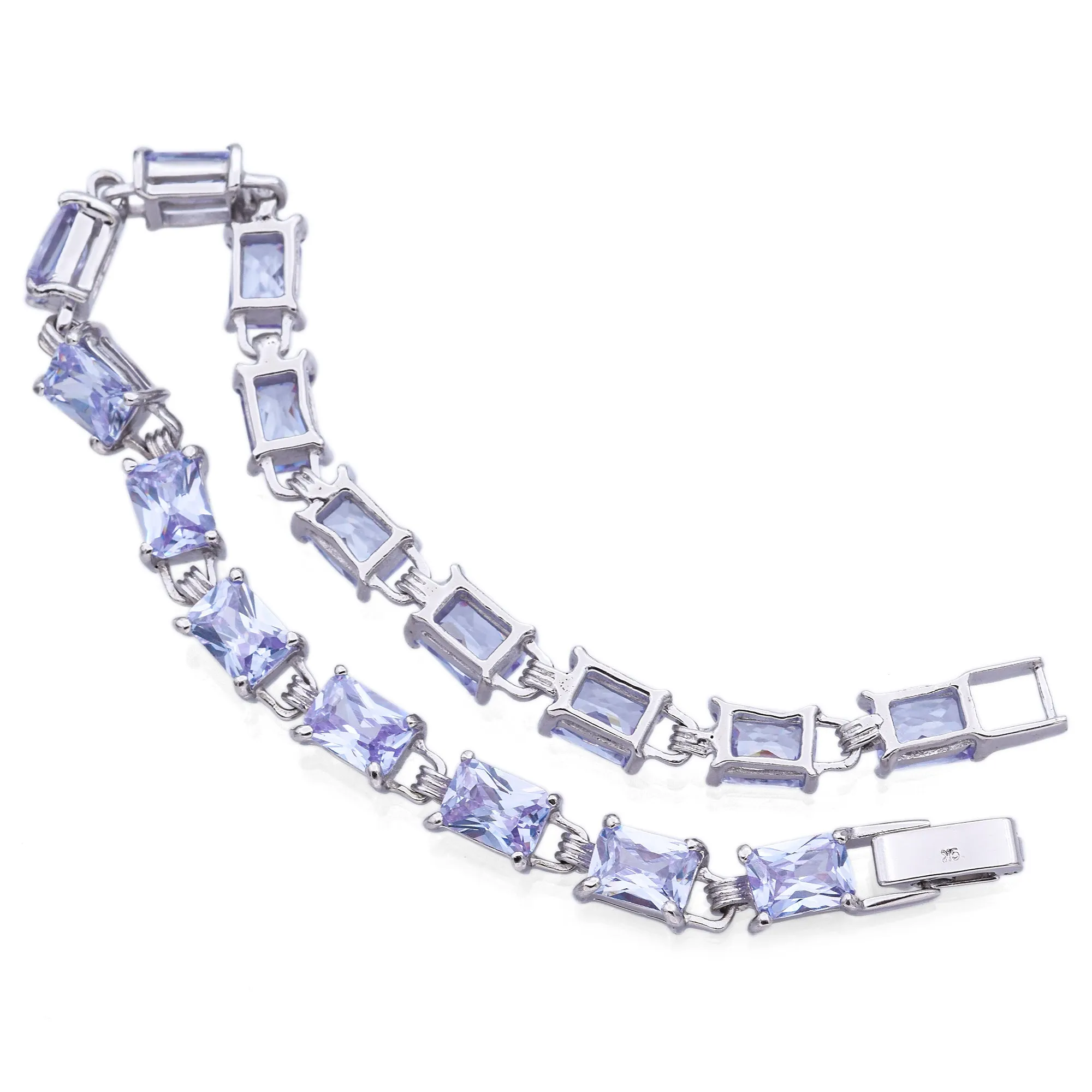 Estate 9K White Gold Emerald Cut Purple CZ Tennis Link Bracelet